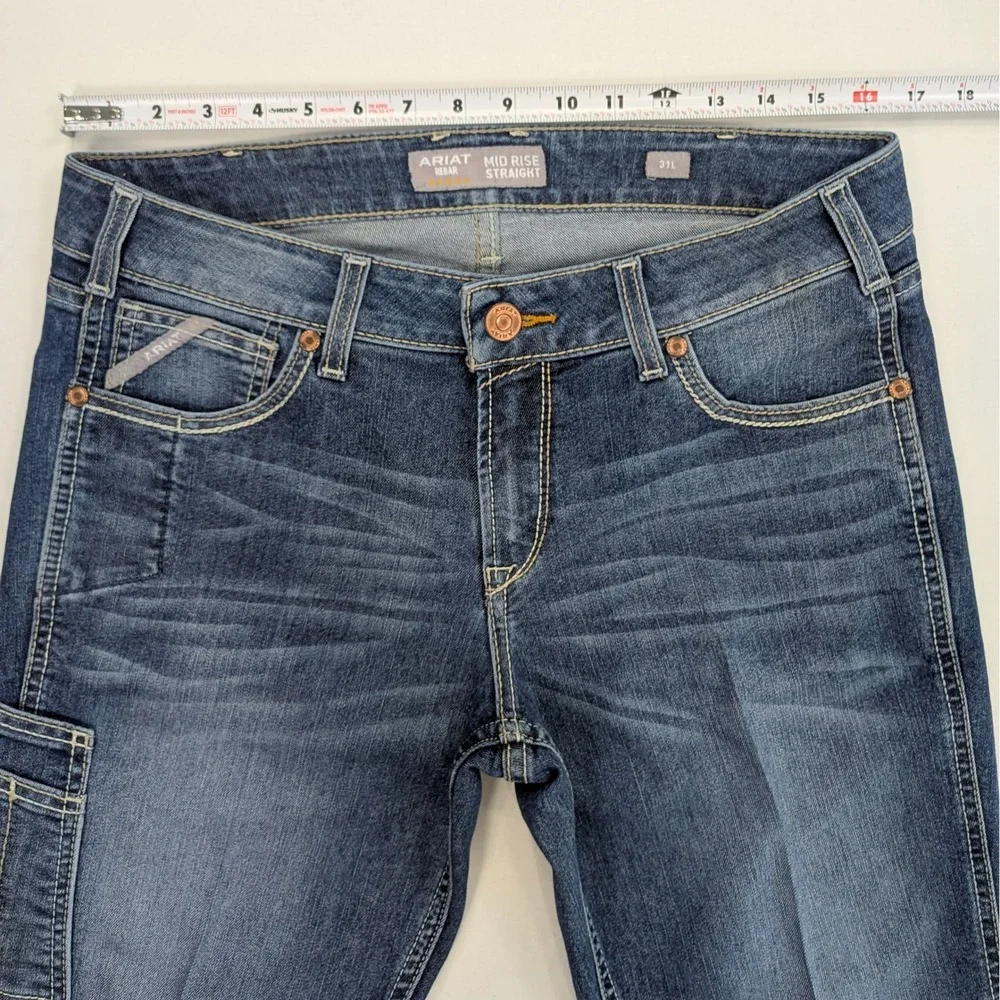 Ariat Rebar Riveter Straight Jeans 31L Mid Rise Nightride Work Denim 34